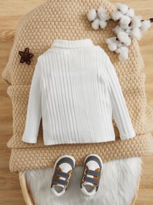 SHEIN White All-Match Soft Rib Knit Tops, Comfortable & Stretchy For Baby Boys/Girls, Suitable For Home & Outing, All Seasons