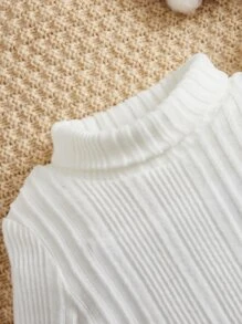 SHEIN White All-Match Soft Rib Knit Tops, Comfortable & Stretchy For Baby Boys/Girls, Suitable For Home & Outing, All Seasons