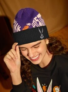LOONEY TUNES X SHEIN Cartoon Embroidered Letter Graphic Cuff Beanie - Multicolor - View 1