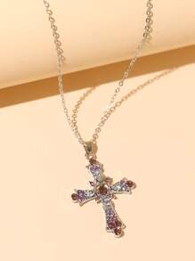 Vòng cổ mặt dây chuyền chữ thập Rhinestone - Nhiều màu - Xem 3