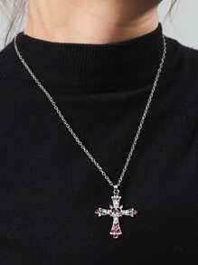 Vòng cổ mặt dây chuyền chữ thập Rhinestone - Nhiều màu - Xem 2