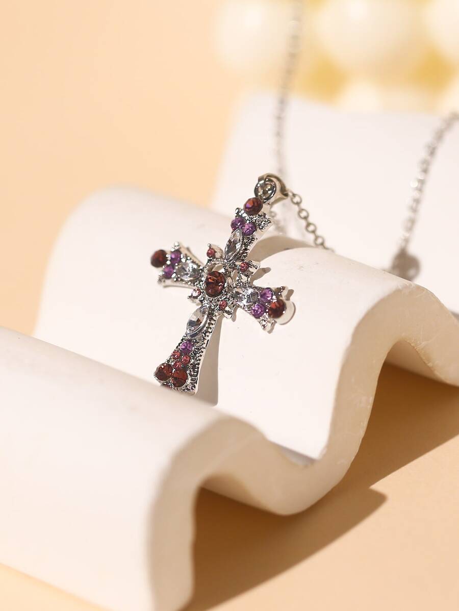 Vòng cổ mặt dây chuyền chữ thập Rhinestone - Nhiều màu - Xem 1