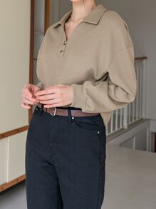 DAZY Casual Eenkleurig Sweatshirt Voorpand met Knoopjes