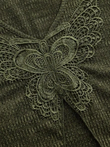 ROMWE Fairycore 蝴蝶貼布木耳邊T恤 - 軍綠色 - 查看 4