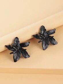 Flower Stud Earrings - Black - View 4
