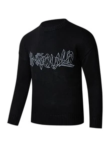 Men Geo Pattern Drop Shoulder Sweater - Black - View 1