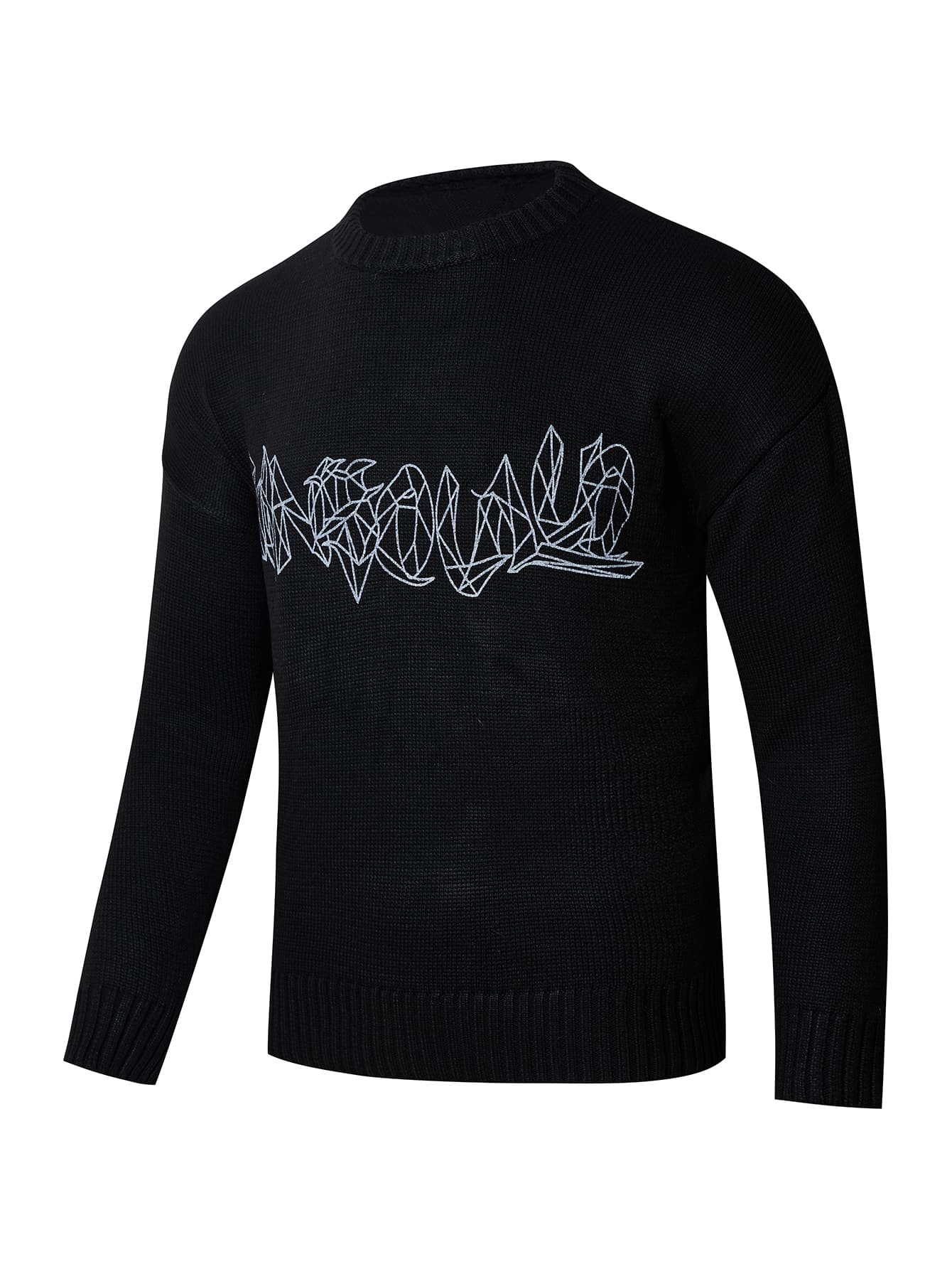 Men Geo Pattern Drop Shoulder Sweater - Black - View 1