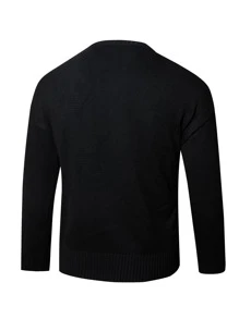 Men Geo Pattern Drop Shoulder Sweater - Black - View 2
