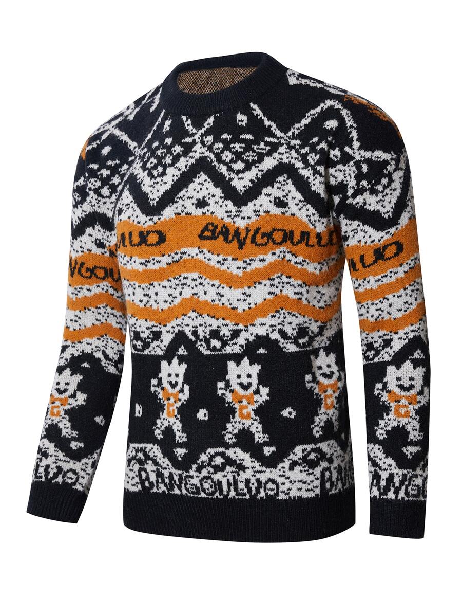 男士字母和卡通圖案套頭毛衣 - 彩色 - 查看 1