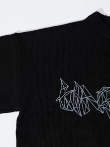 Men Geo Pattern Drop Shoulder Sweater - Black - View 5