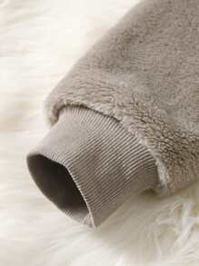 SHEIN Young Boy Embroidery 3D Ear Design Teddy Hooded Jacket - Mocha Brown - View 3