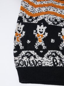 男士字母和卡通圖案套頭毛衣 - 彩色 - 查看 3