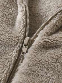 SHEIN Young Boy Embroidery 3D Ear Design Teddy Hooded Jacket - Mocha Brown - View 5