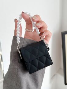 Funda protectora para audífonos de silicona a prueba de golpes con patrón de cadena de perlas, compatible con AirPods 1/2/3/Pro/Pro 2 - Negro - Ver 2