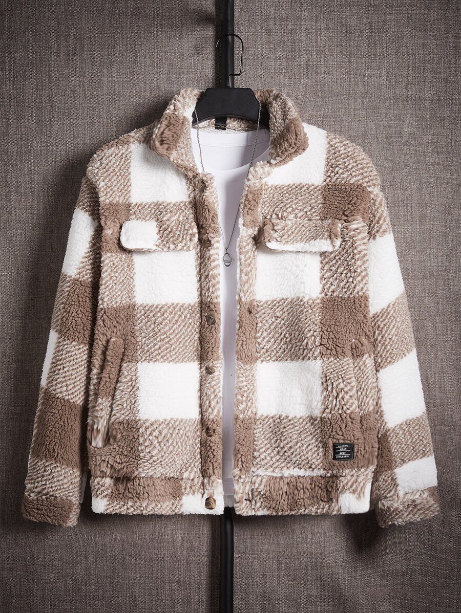 GENTILAND 宽松版型男式水牛格子字母拼接泰迪夹克 - 彩色 - 查看 1