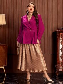 Modelyn Plus Lapel Neck Fold Pleated Blazer - Hot Pink - View 5
