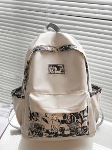 1pc Nylon Doodle Classic Student Backpack, Unisex Casual Shoulder Bag