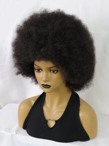 Short Afro Curly Synthetic Wig - Black - View 4