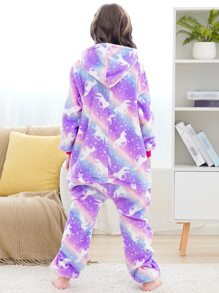 Pijama tipo mono con estampado de unicornio morado brillante para niña preadolescente - Lila Púrpura - Ver 2