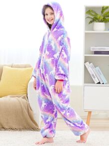 Pijama tipo mono con estampado de unicornio morado brillante para niña preadolescente - Lila Púrpura - Ver 5