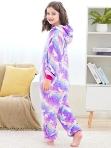 Pijama tipo mono con estampado de unicornio morado brillante para niña preadolescente - Lila Púrpura - Ver 7