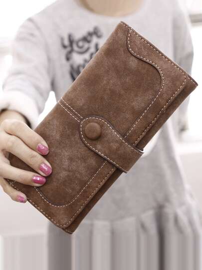 MIYIN Vintage Elegant Stitching Detail Button Decor Women's Wallet, Multi-Card Slot Coin Purse With ID Window, PU Double Fold Vintage Credit Card Holder, Large Capacity Zipper Clutch, Suitable For Daily Use, Women's Gift, Men's Gift, Wallet, Long Wallet