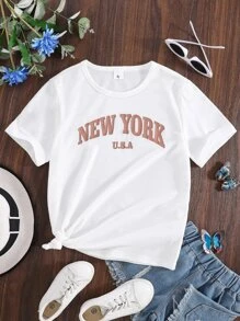 Tween Girl Letter Graphic Tee - White - View 1