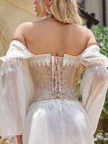 1pack Guipure Lace Panel Grommet Lace Up Back Boned Overbust Corset Top