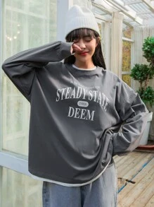DAZY 1 件字母图案落肩超大 T 恤 STEADY STATE 1988 DEEM 长袖女式上衣精选，秋季女装
