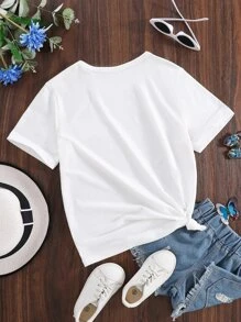 Tween Girl Letter Graphic Tee - White - View 2