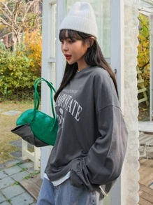 DAZY 1 件字母图案落肩超大 T 恤 STEADY STATE 1988 DEEM 长袖女式上衣精选，秋季女装