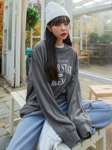 DAZY 1 件字母图案落肩超大 T 恤 STEADY STATE 1988 DEEM 长袖女式上衣精选，秋季女装