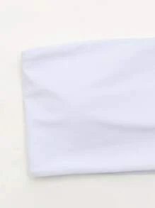 SHEIN Swim Summer Beach Solid Bandeau Bikini Top - White - View 4