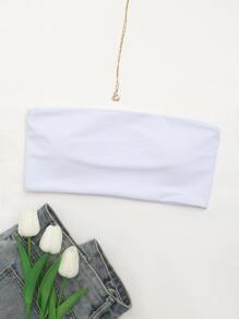 SHEIN Swim Summer Beach Solid Bandeau Bikini Top - White - View 5