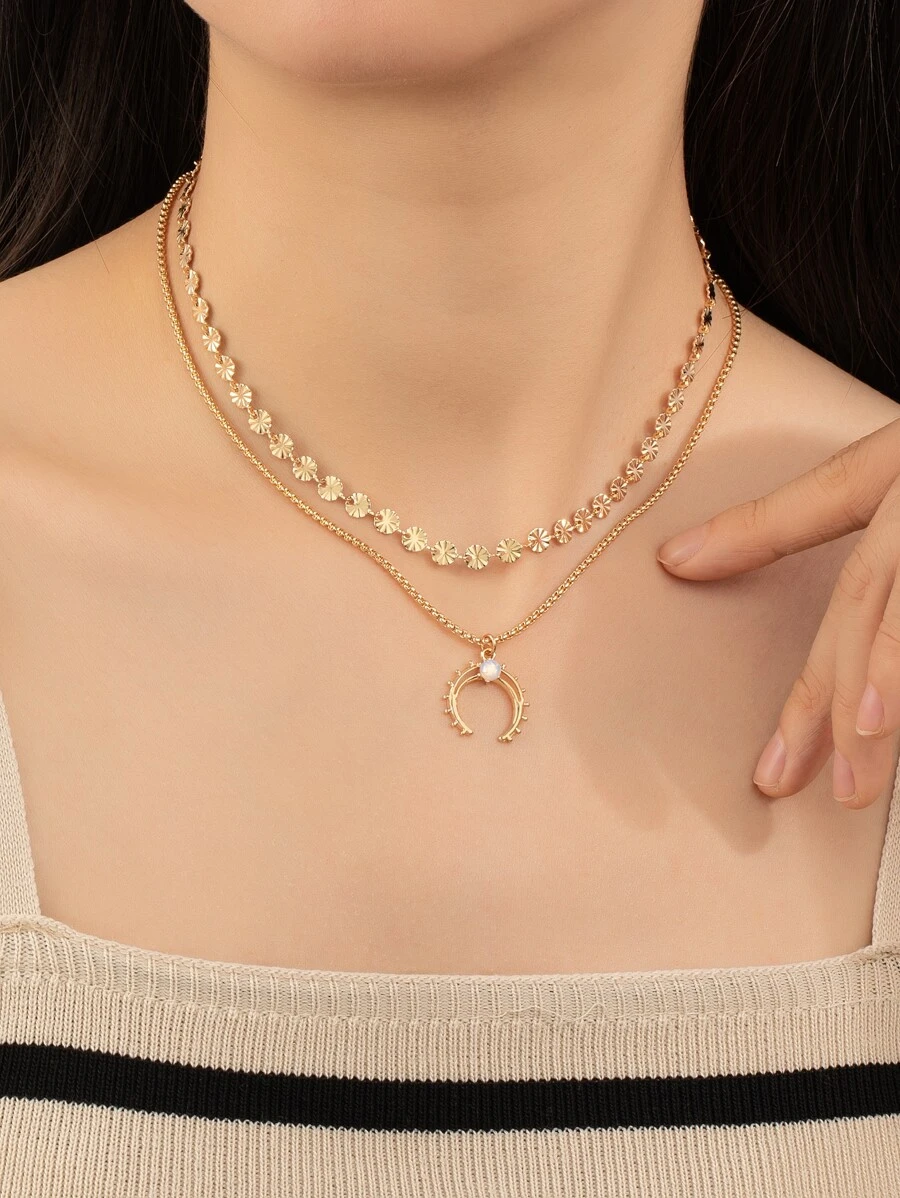 2pcs Moon Charm Necklace - Yellow Gold - View 1