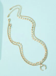 2pcs Moon Charm Necklace - Yellow Gold - View 2