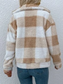 SHEIN LUNE Gingham Zip Up Flannel Jacket - Multicolor - View 2