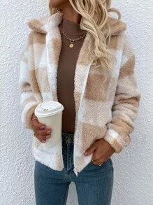 SHEIN LUNE Gingham Zip Up Flannel Jacket - Multicolor - View 5