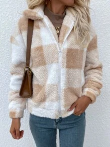 SHEIN LUNE Gingham Zip Up Flannel Jacket - Multicolor - View 6