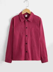 SHEIN Boys Solid Button Front Shirt - Red Violet - View 5