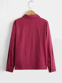 SHEIN Boys Solid Button Front Shirt - Red Violet - View 2