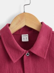 SHEIN Boys Solid Button Front Shirt - Red Violet - View 4