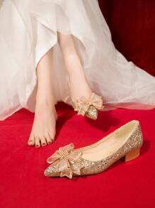 Glitter & Sequin Decor Court Pumps - Gold - View 3