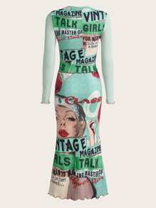 SHEIN ICON 人物和字母圖案小高領短款上衣和半身裙不附腰帶 - 彩色 - 查看 2