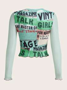 SHEIN ICON 人物和字母圖案小高領短款上衣和半身裙不附腰帶 - 彩色 - 查看 5