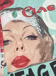 SHEIN ICON 人物和字母圖案小高領短款上衣和半身裙不附腰帶 - 彩色 - 查看 8