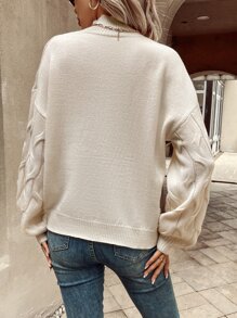 SHEIN LUNE Cable Knit Drop Shoulder Jumper - Beige - View 2