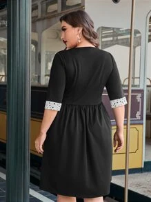 SHEIN DECDS Plus Polka Dot Surplice Neck Dress - Black - View 5