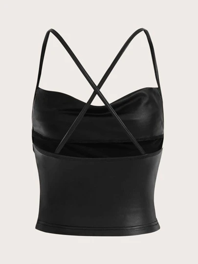 SHEIN ICON Áo khoác da PU hở lưng đan chéo phía trước đi chơi