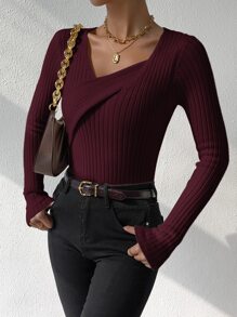 SHEIN Privé Jersey tejido de canalé cruzado - Burdeos - Ver 6